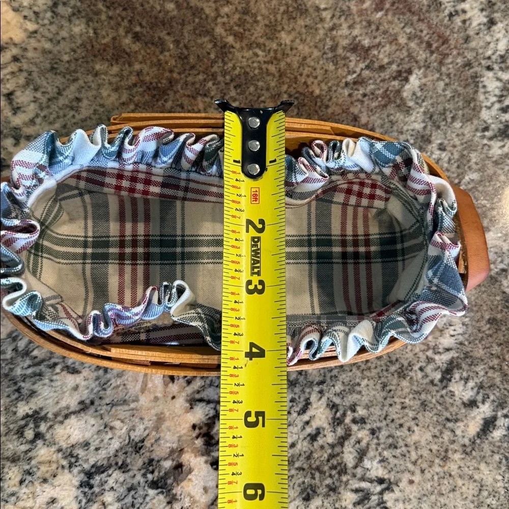 Longaberger Woven Basket with Plaid Fabric Liner - Natural and Blue
